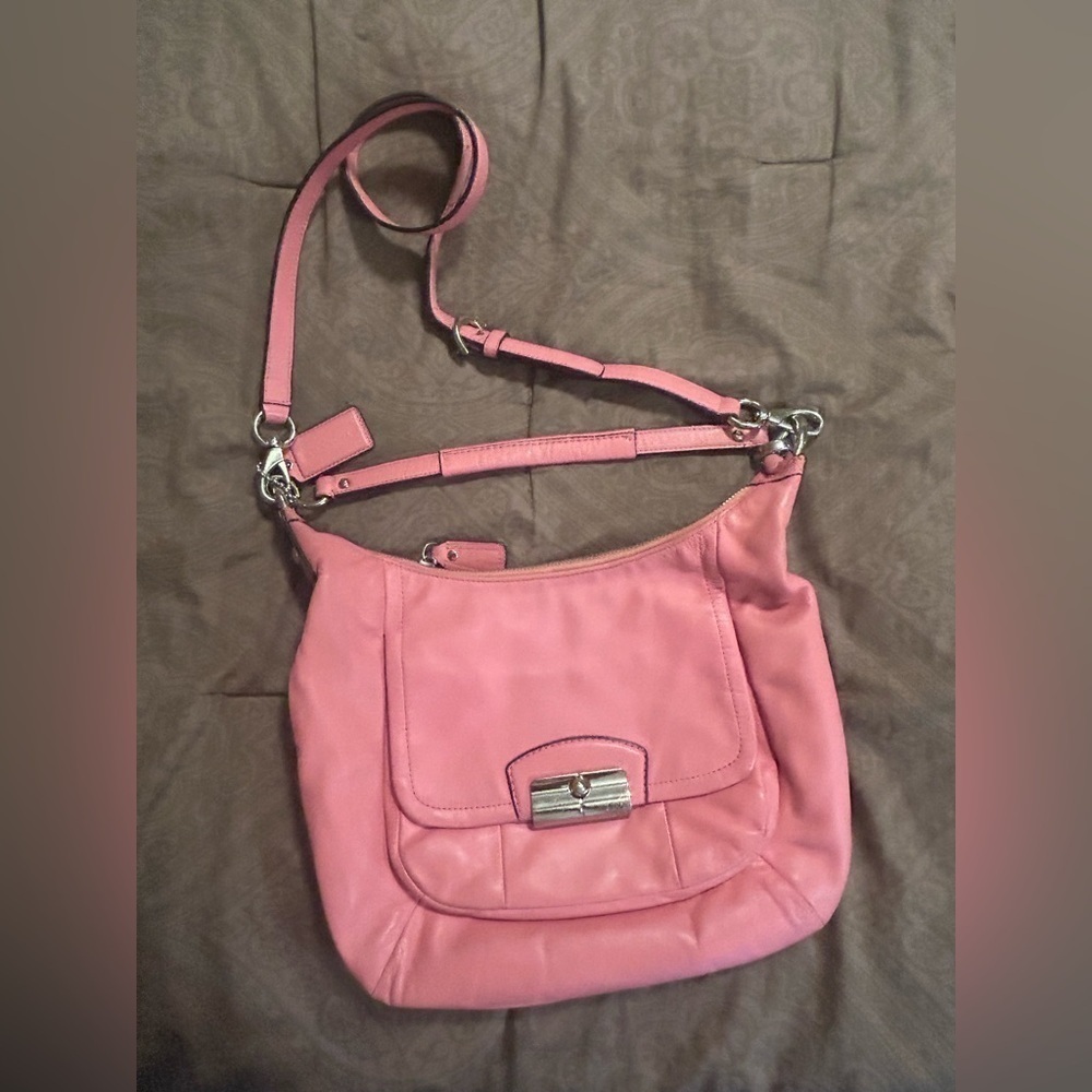 Coach Pink Leather Shoulder Bag with Adjustable Strap